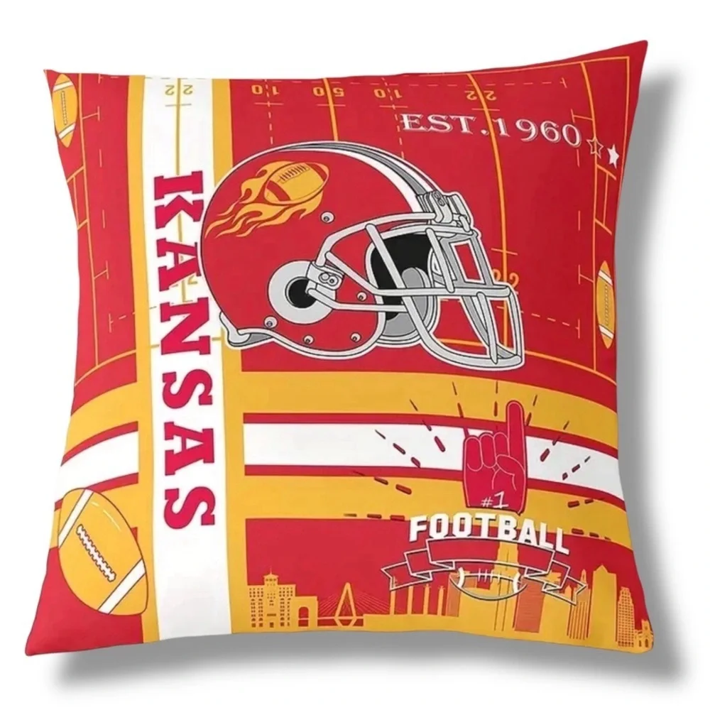 Kansas City Chiefs Football Throw Pillow Cover Square 16”x 16” Red Yellow NEW